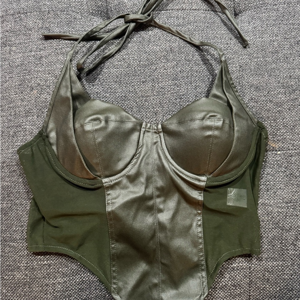 Olive Green leather Corset Top
